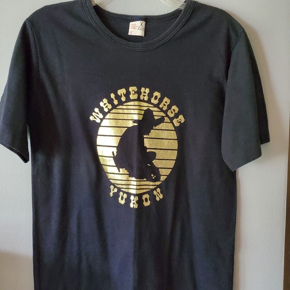 Vintage Teepee Handicrafts Womens L WHITEHORSE YUKON Canada T-Shirt Black Gold - Picture 2 of 7